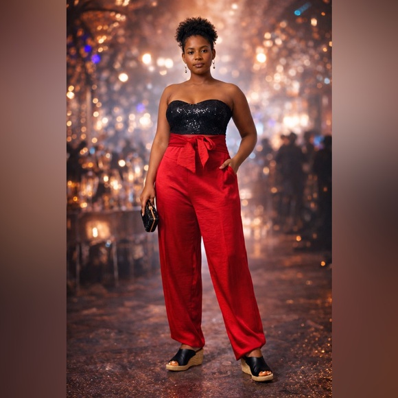 Express Pants - Express Red Satin Tie waist pants